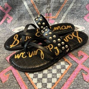 Sam Edelman Gensen Studded Leather Slip On Sandal Women’s size 10 Black Gold